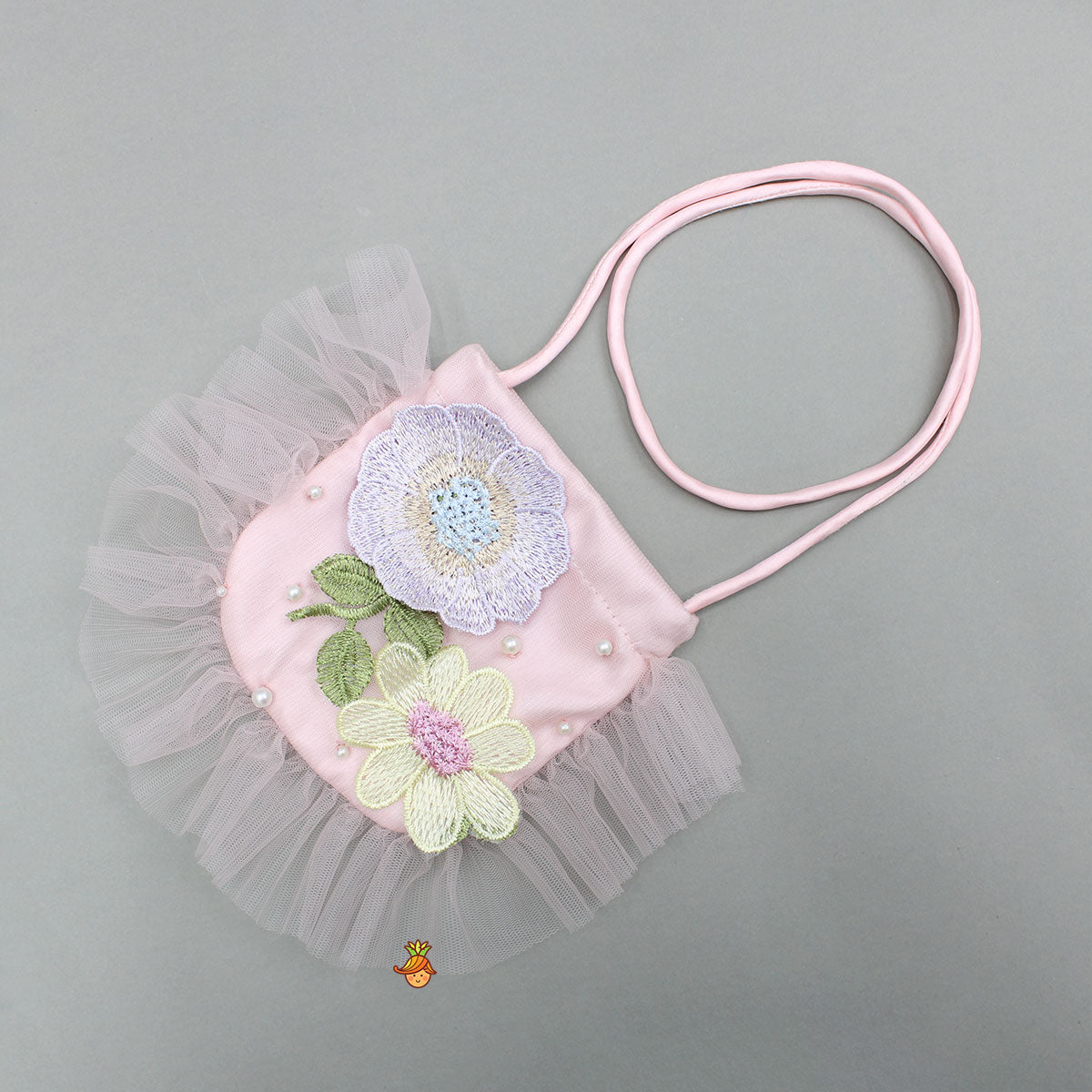 Peach Embellished Detachable Trail Dress And Bow With Sling Bag