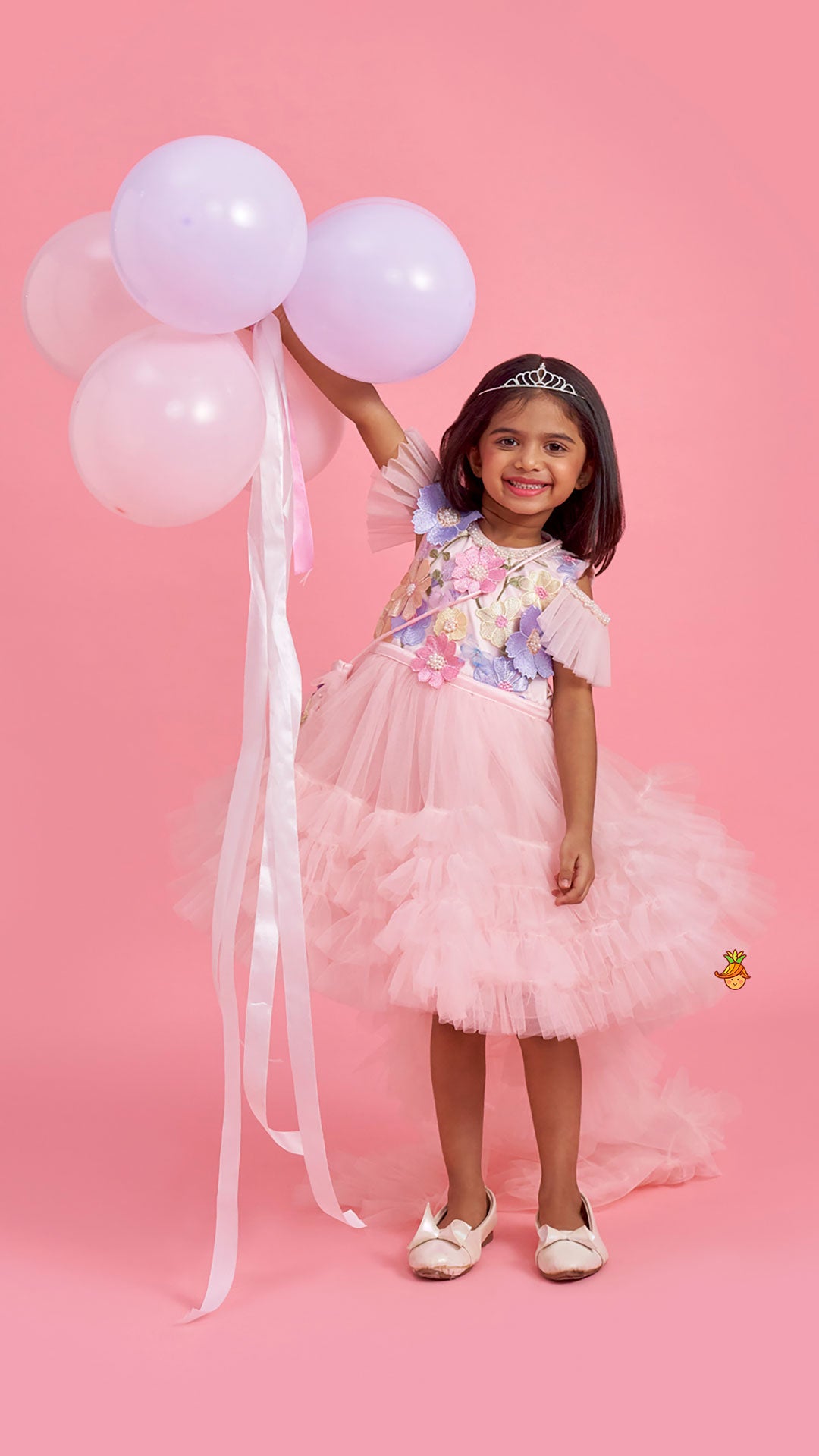 Peach Embellished Detachable Trail Dress And Bow With Sling Bag