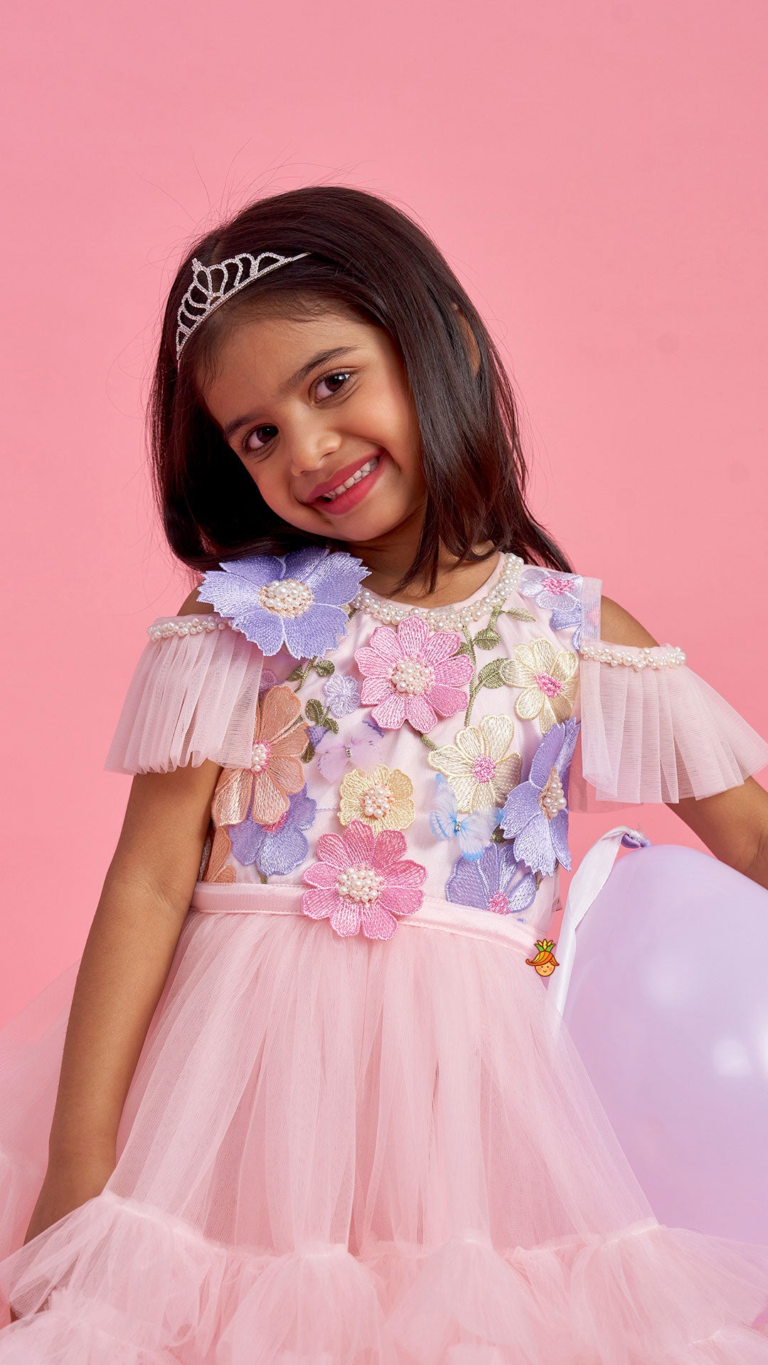 Peach Embellished Detachable Trail Dress And Bow With Sling Bag