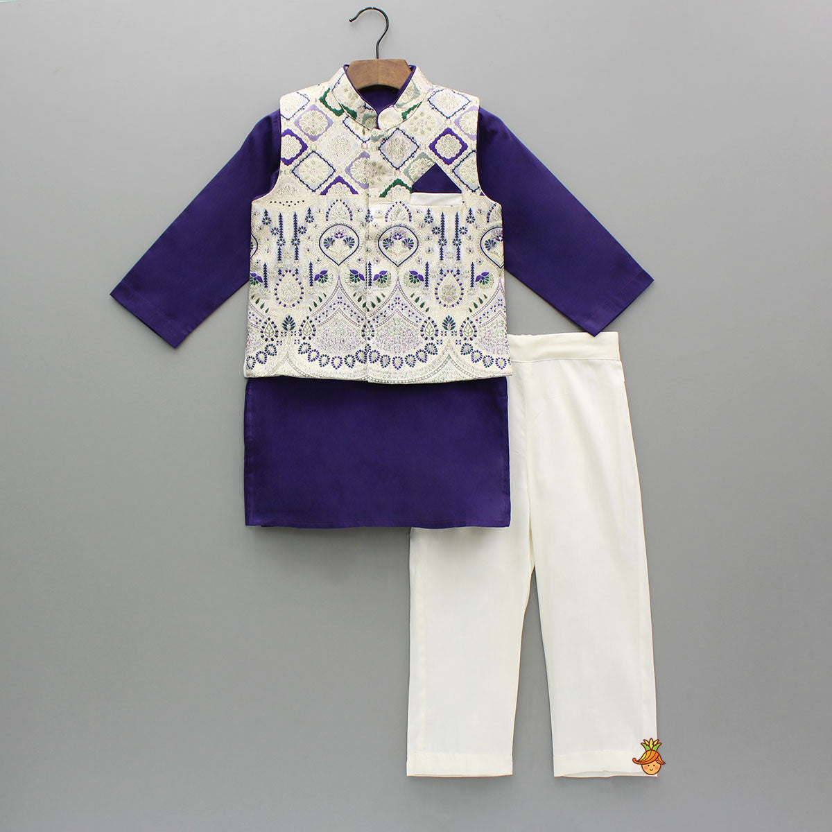 Purple Kurta And Brocade Jacket With Pant