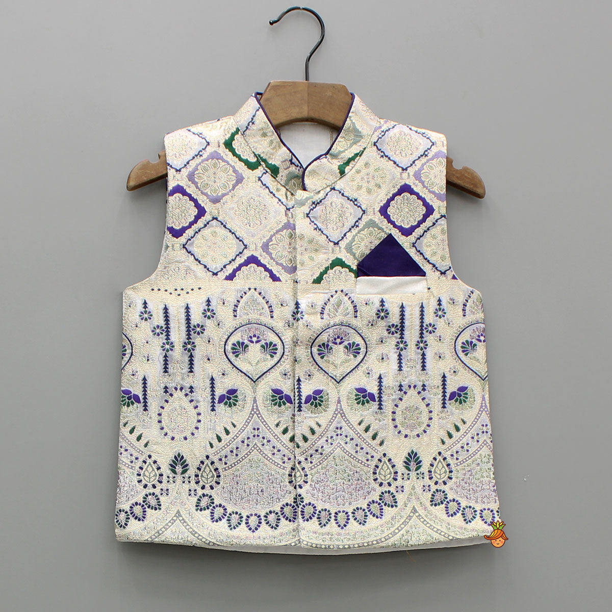 Purple Kurta And Brocade Jacket With Pant