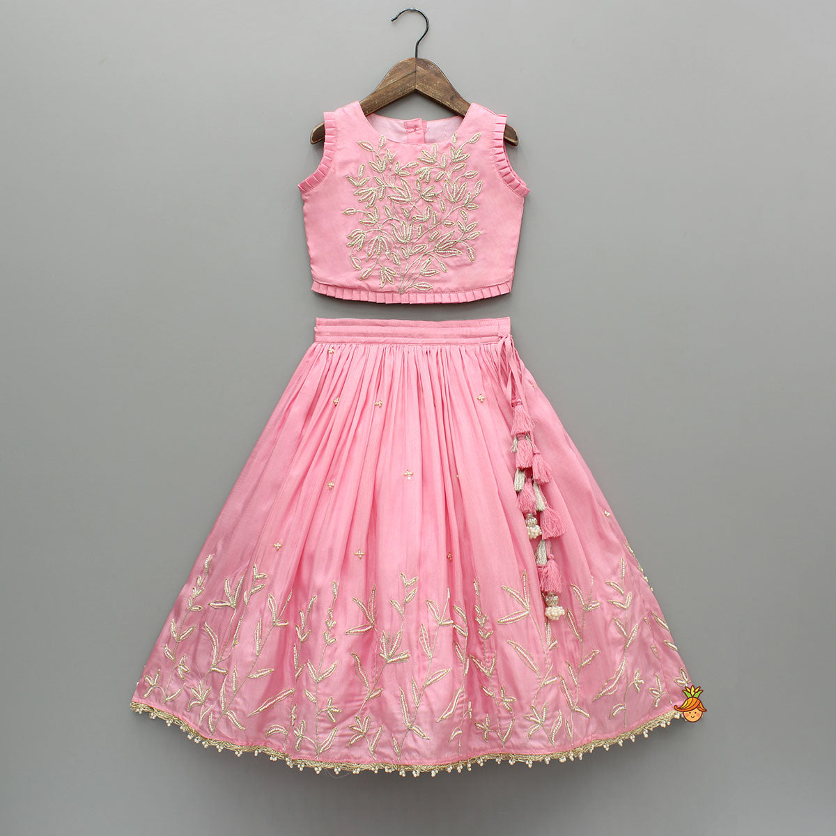 Pink Embroidered Top And Lehenga