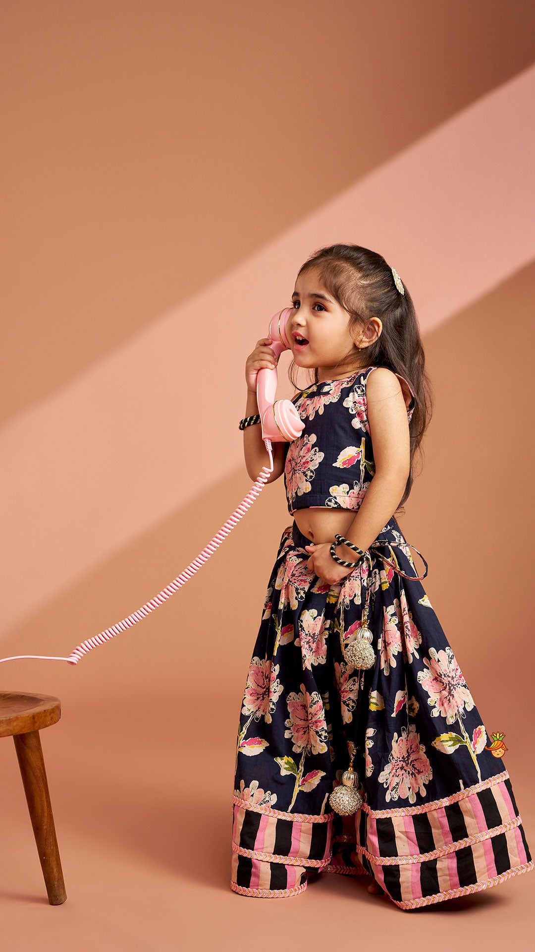 Multicolour Floral Printed Top And Lehenga With Dupatta