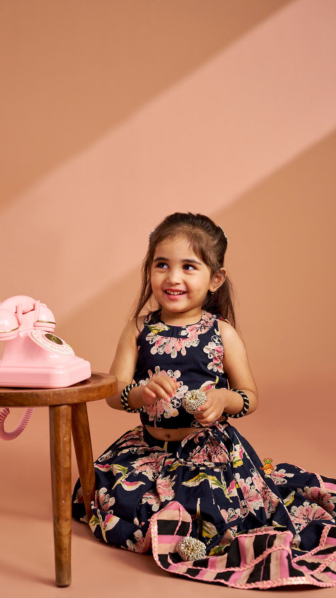 Multicolour Floral Printed Top And Lehenga With Dupatta