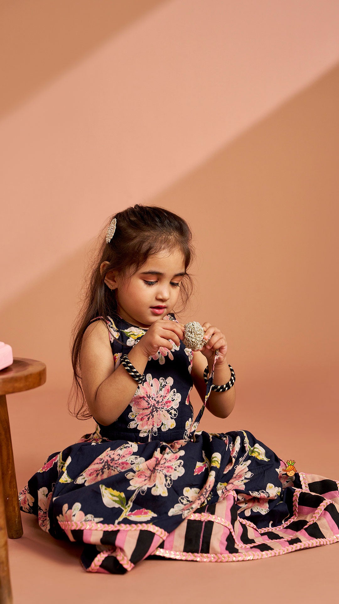 Multicolour Floral Printed Top And Lehenga With Dupatta