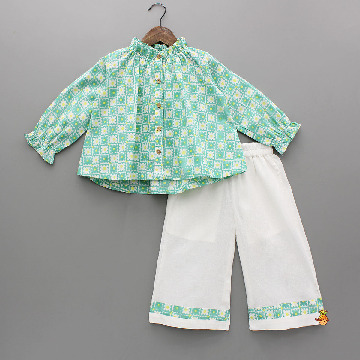 Multicolour Floral Hand Block Printed Top And Pyjama