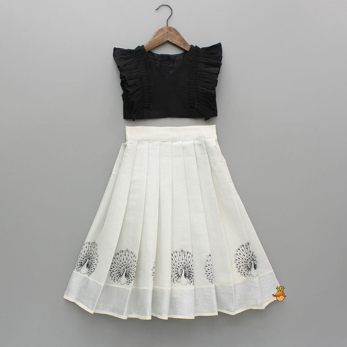 Black Top With Pleats Detailing And Pleated Lehenga