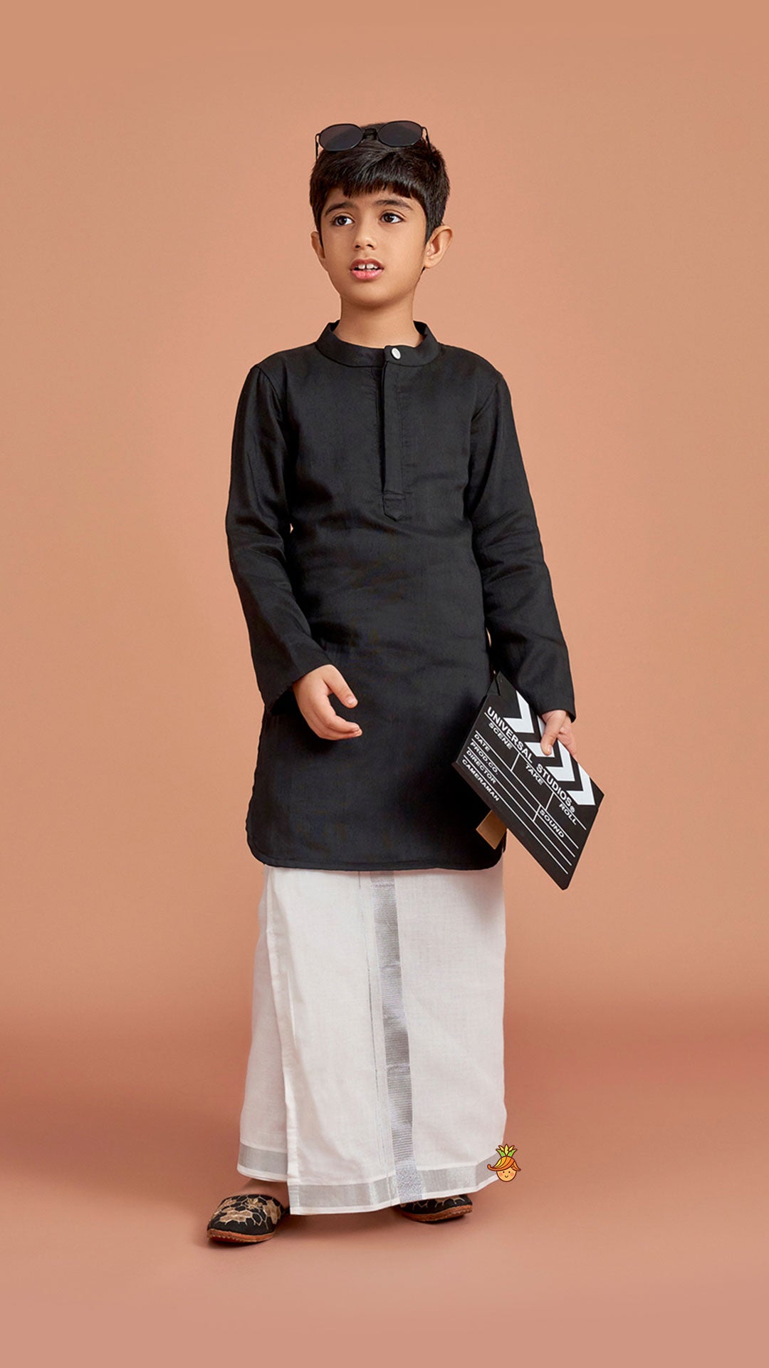 Exquisite Black Kurta And Velcro Wrap Lungi