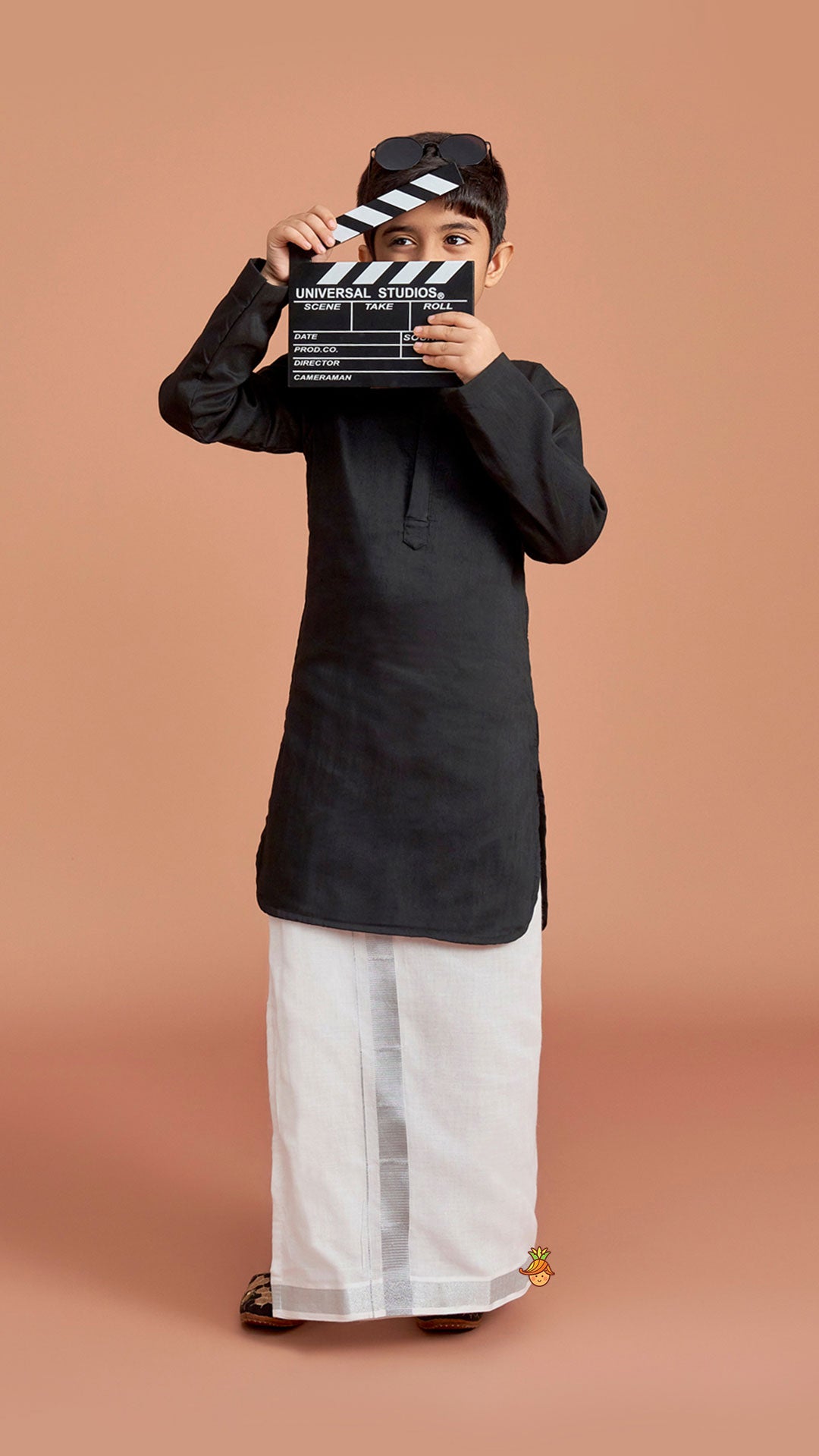 Exquisite Black Kurta And Velcro Wrap Lungi