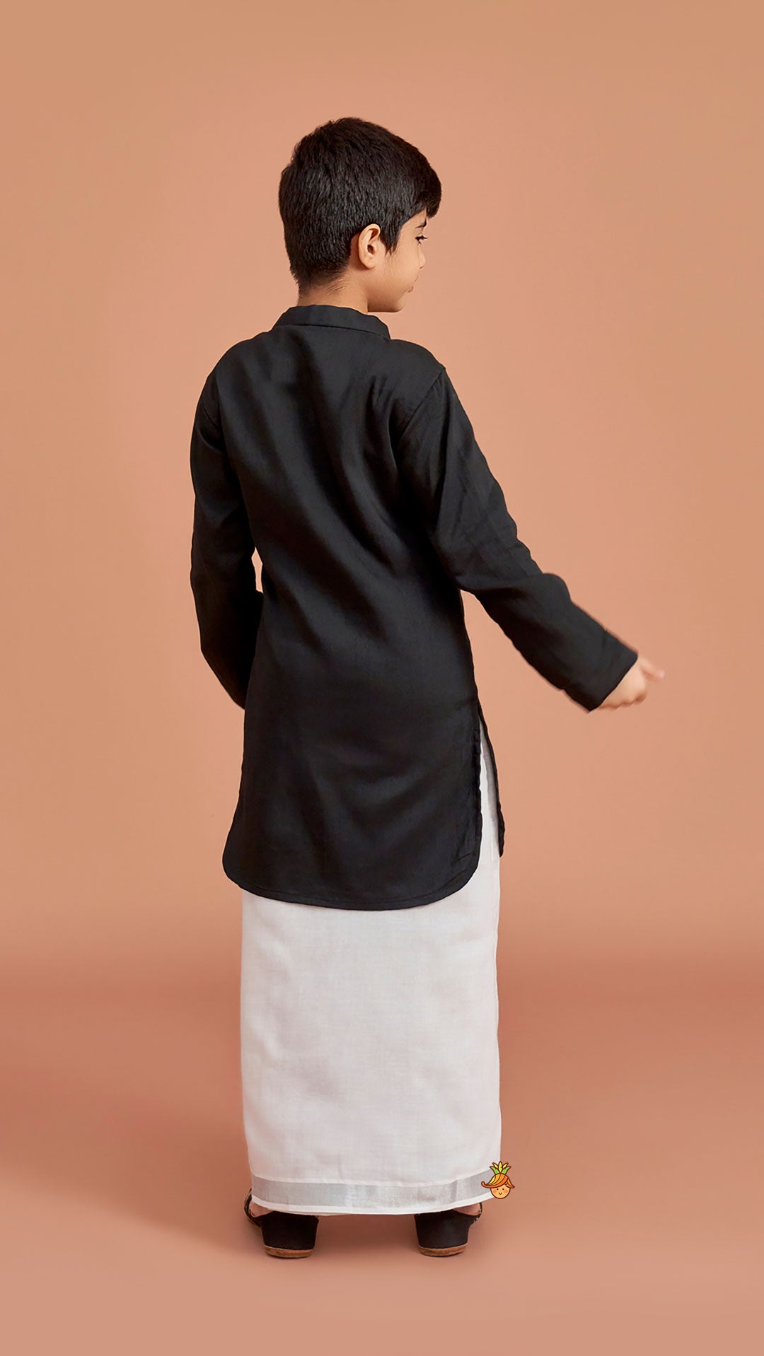 Exquisite Black Kurta And Velcro Wrap Lungi