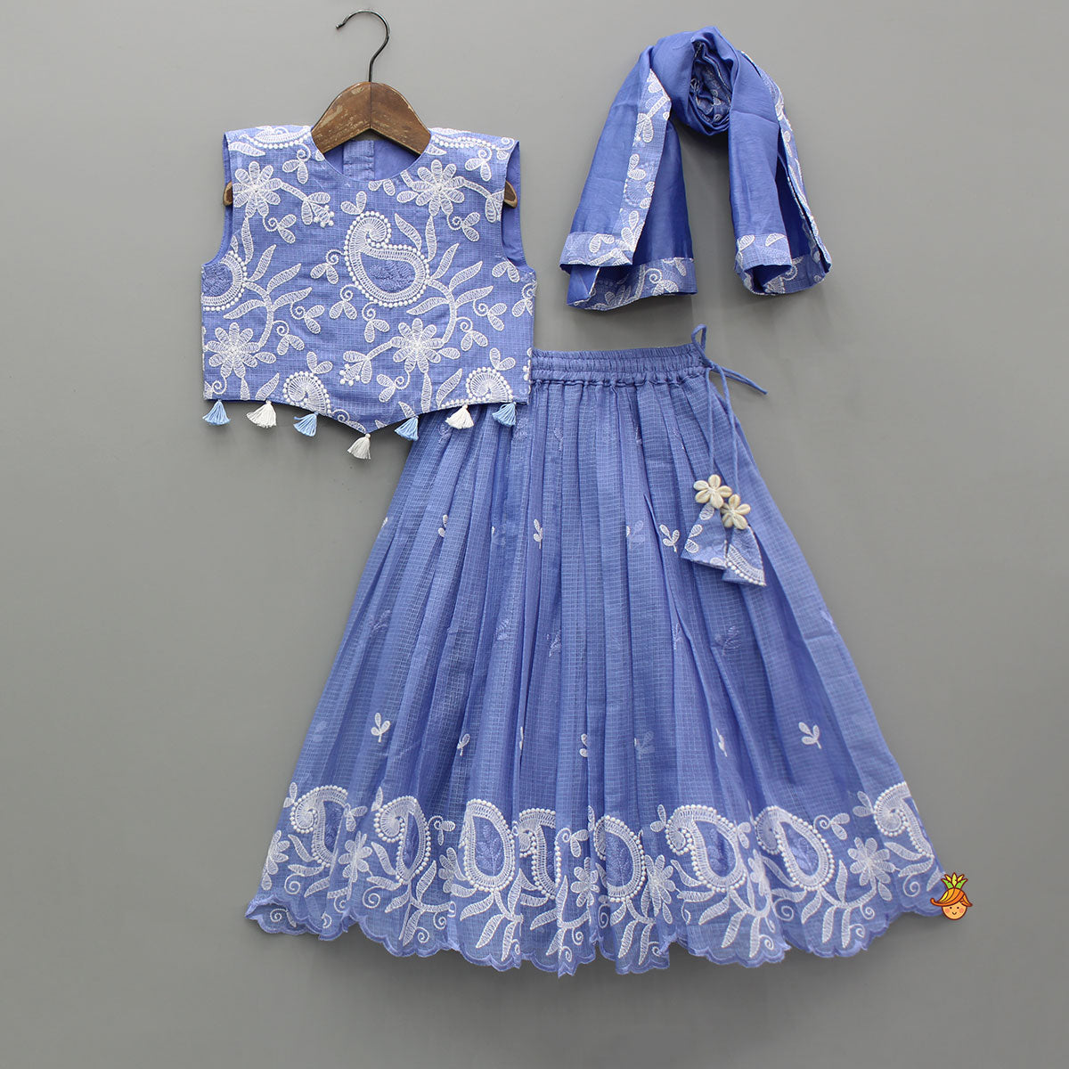 Embroidered And Embellished Top With Lehenga And Dupatta