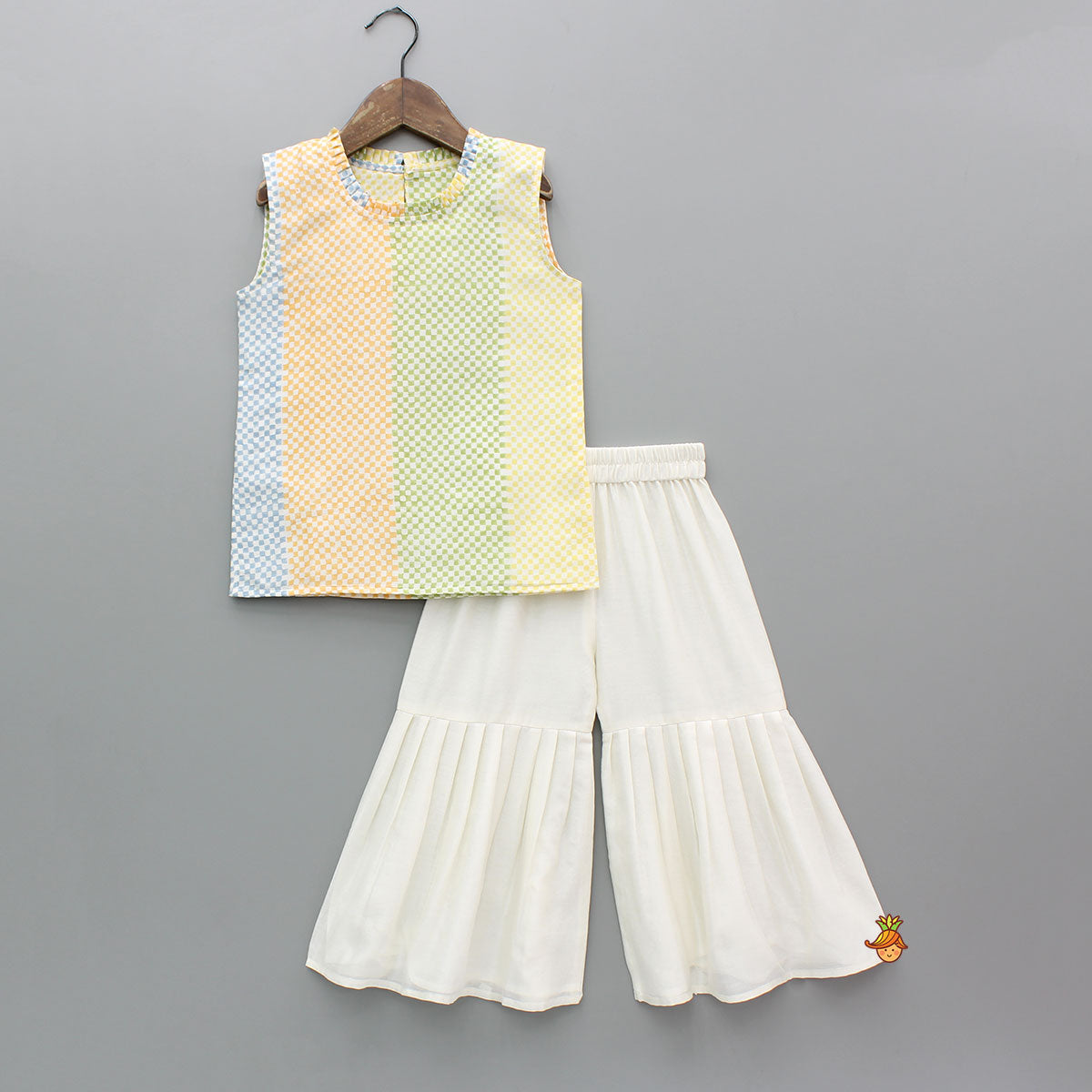 Cream Multicolour Printed Top And Sharara