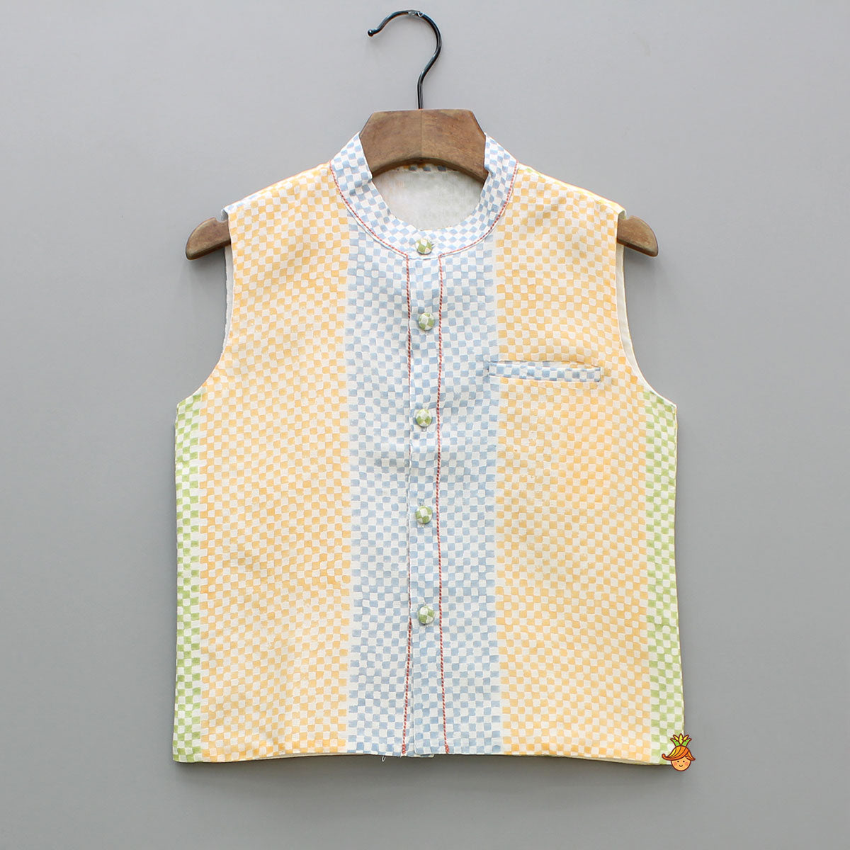 Mustard Kurta And Multicolour Printed Jacket With Pyjama