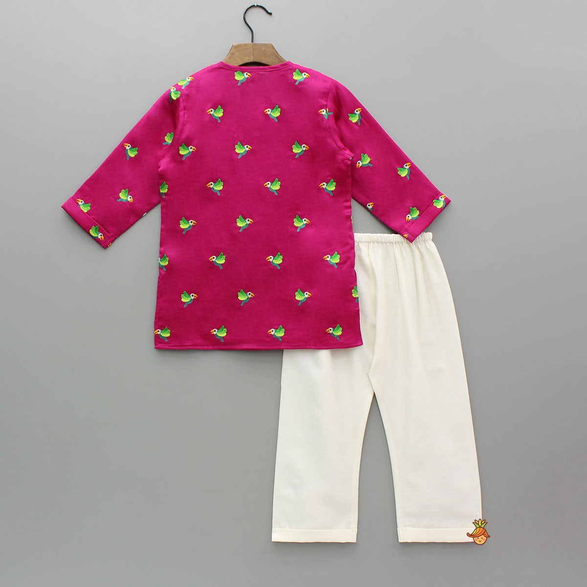 Pink Bird Embroidered Kurta And Pyjama