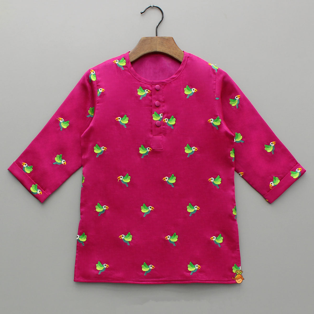 Pink Bird Embroidered Kurta And Pyjama