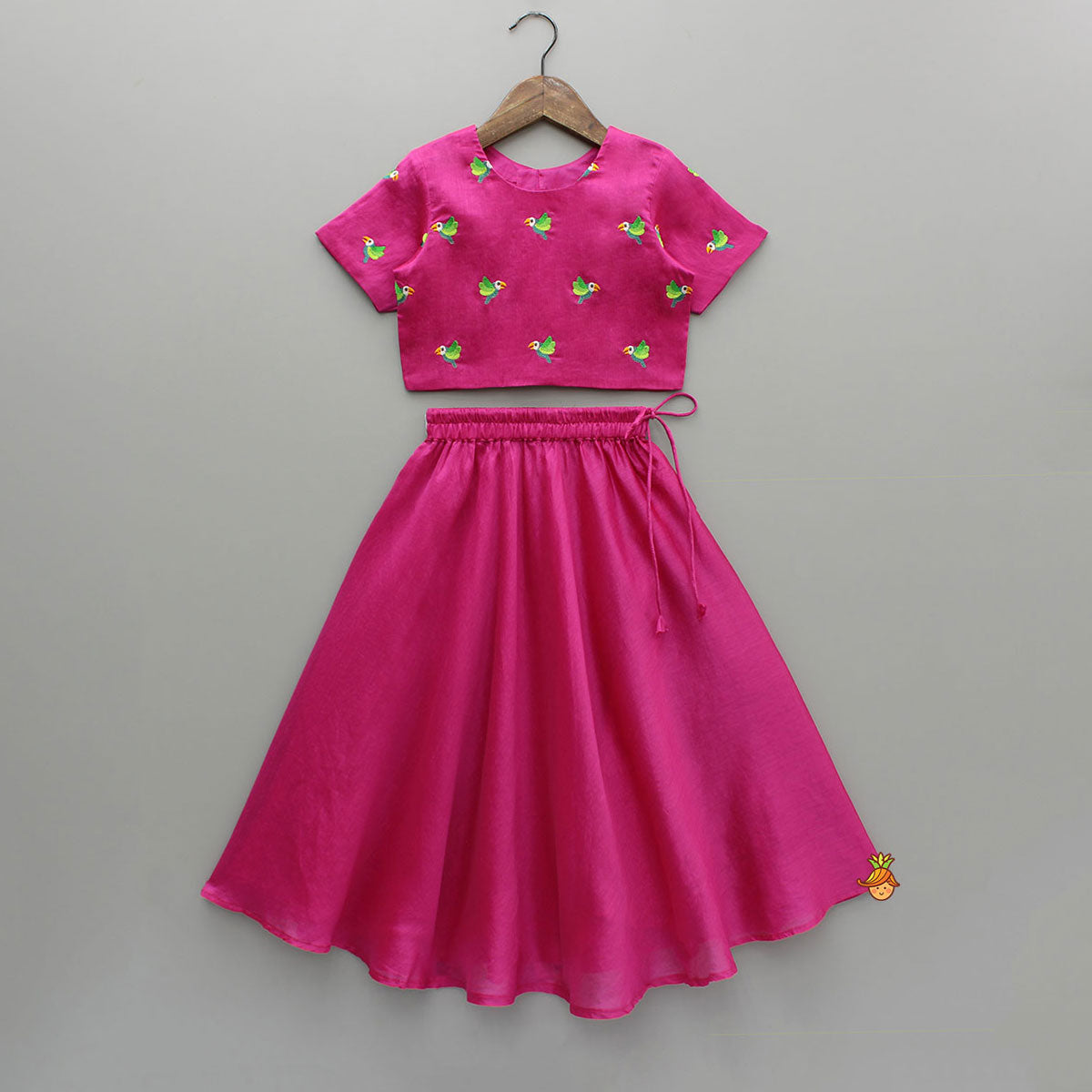 Pink Bird Embroidered Top And Lehenga
