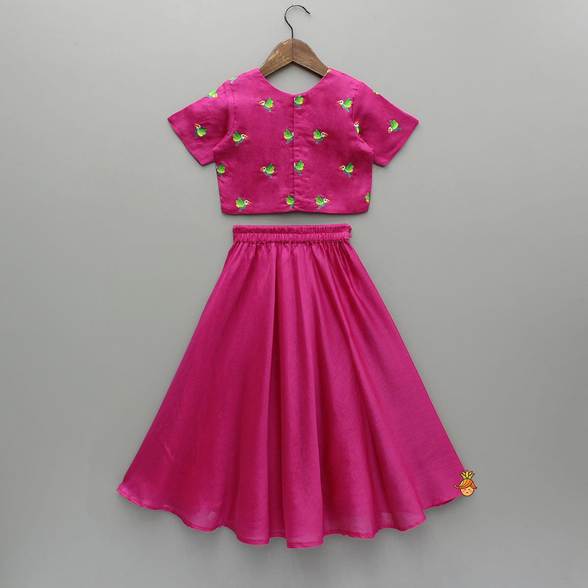 Pink Bird Embroidered Top And Lehenga