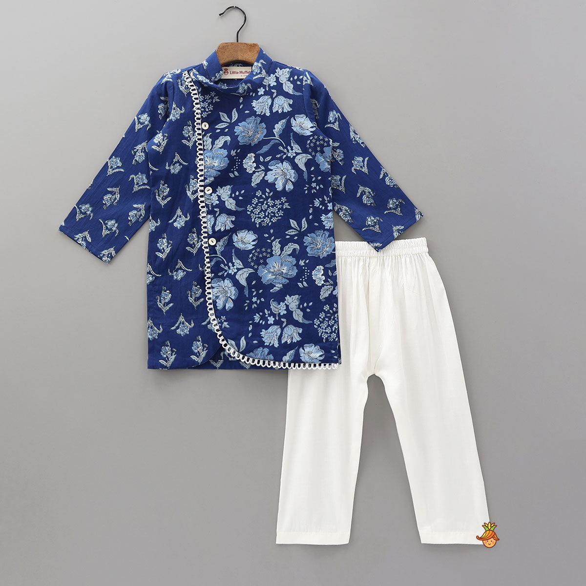 Blue Printed Asymmetric Kurta And Pyjama
