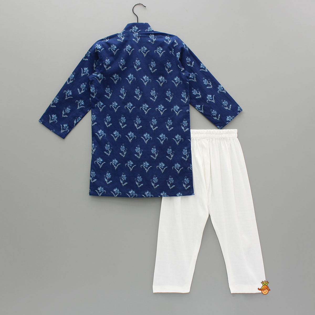 Blue Printed Asymmetric Kurta And Pyjama