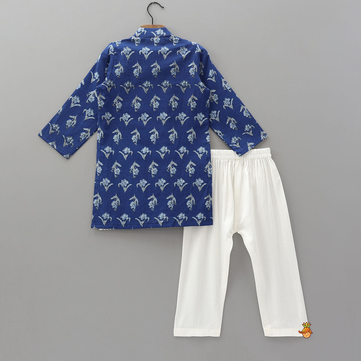 Blue Printed Asymmetric Kurta And Pyjama