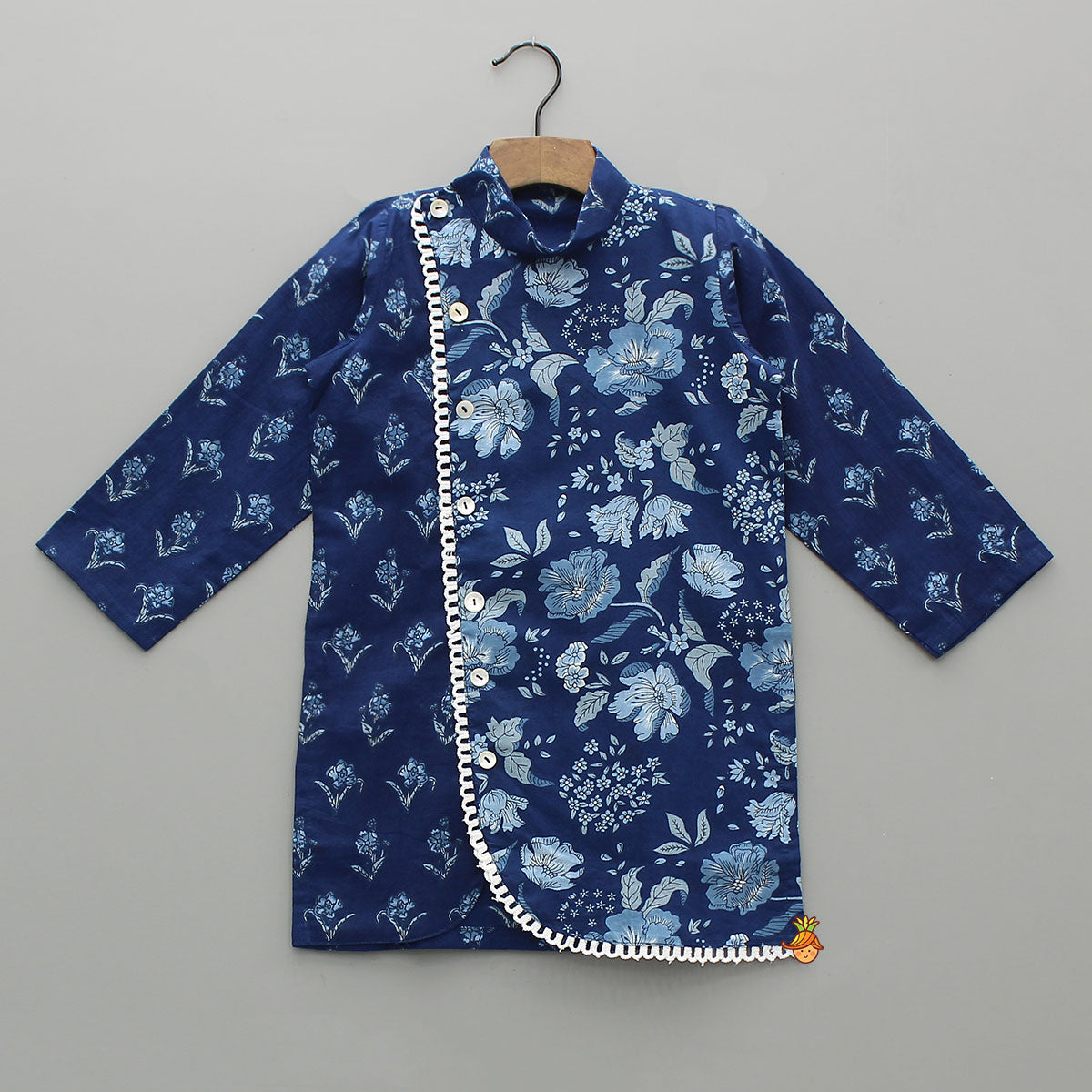 Blue Printed Asymmetric Kurta And Pyjama