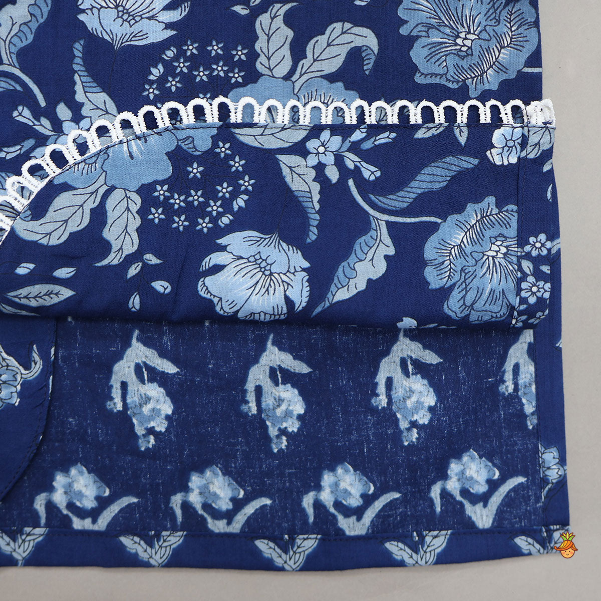 Blue Printed Asymmetric Kurta And Pyjama