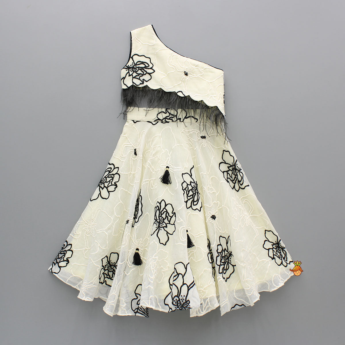 Cream One Shoulder Top And Umbrella Style Flared Lehenga