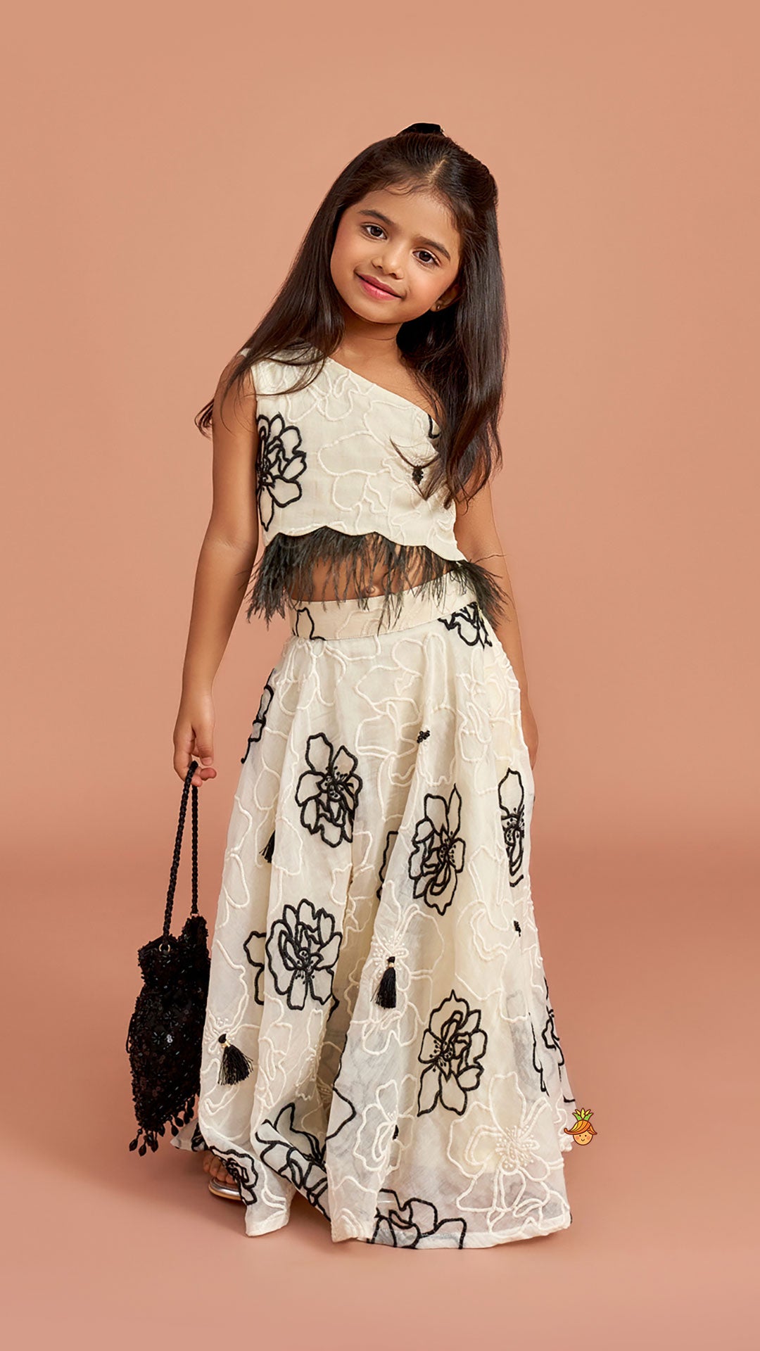 Cream One Shoulder Top And Umbrella Style Flared Lehenga
