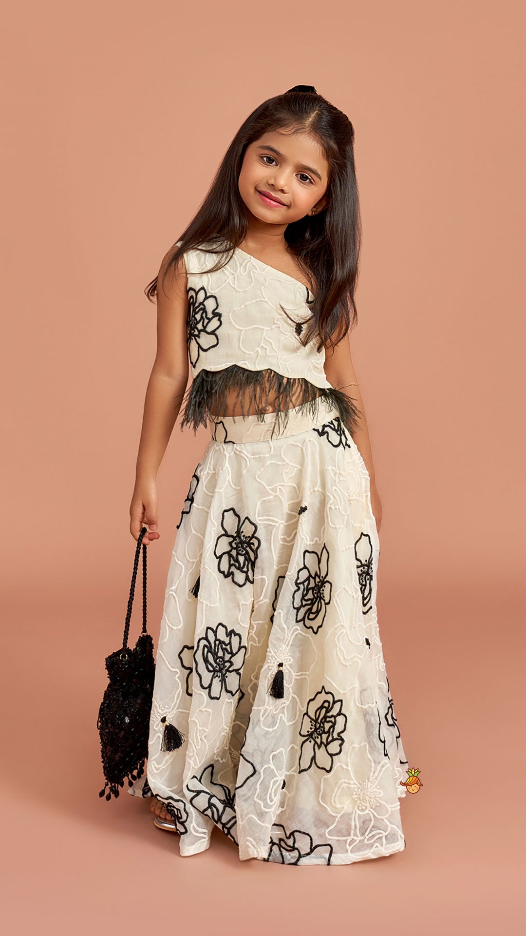 Cream One Shoulder Top And Umbrella Style Flared Lehenga