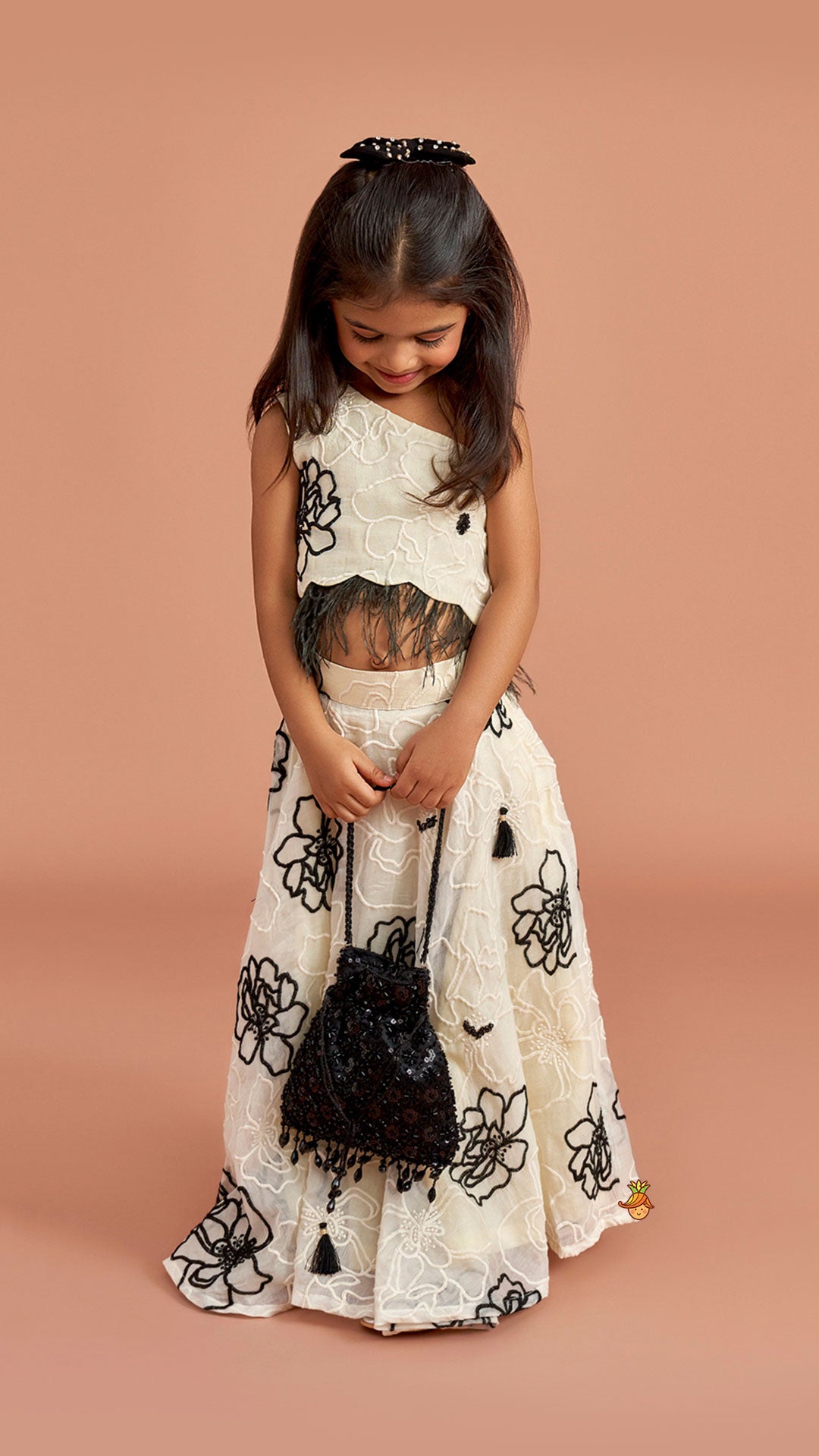 Cream One Shoulder Top And Umbrella Style Flared Lehenga