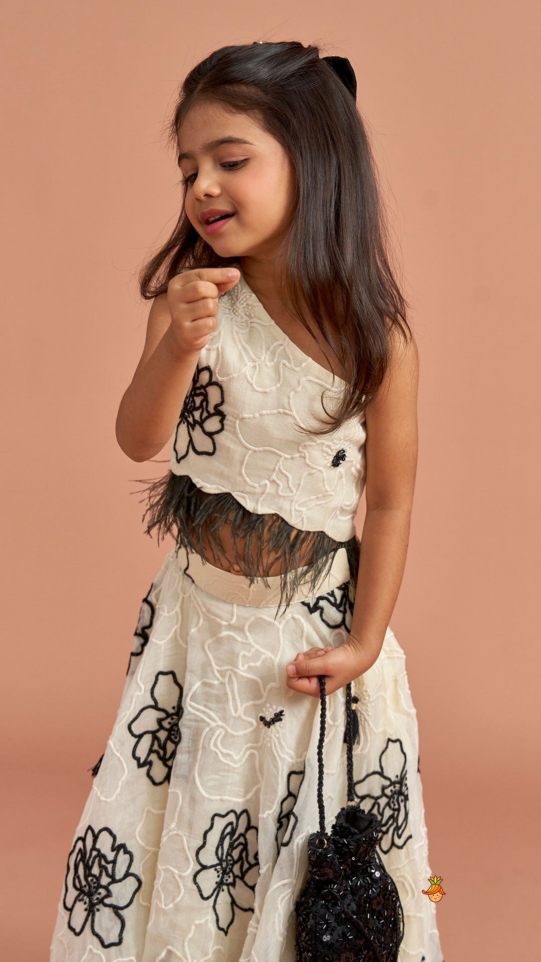 Cream One Shoulder Top And Umbrella Style Flared Lehenga
