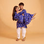 Blue Printed Embroidered Layered Top And Flared Palazzo twinning model image 1
