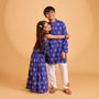 Blue Printed Embroidered Layered Top And Flared Palazzo twinning model image 2