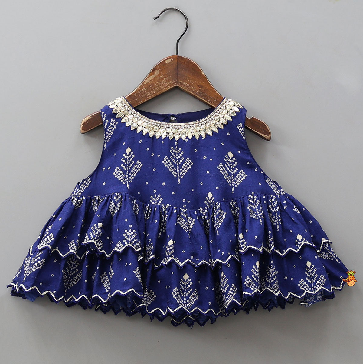 Blue Printed Embroidered Layered Top And Flared Palazzo