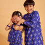 Blue Printed Embroidered Layered Top And Flared Palazzo twinning model image 3