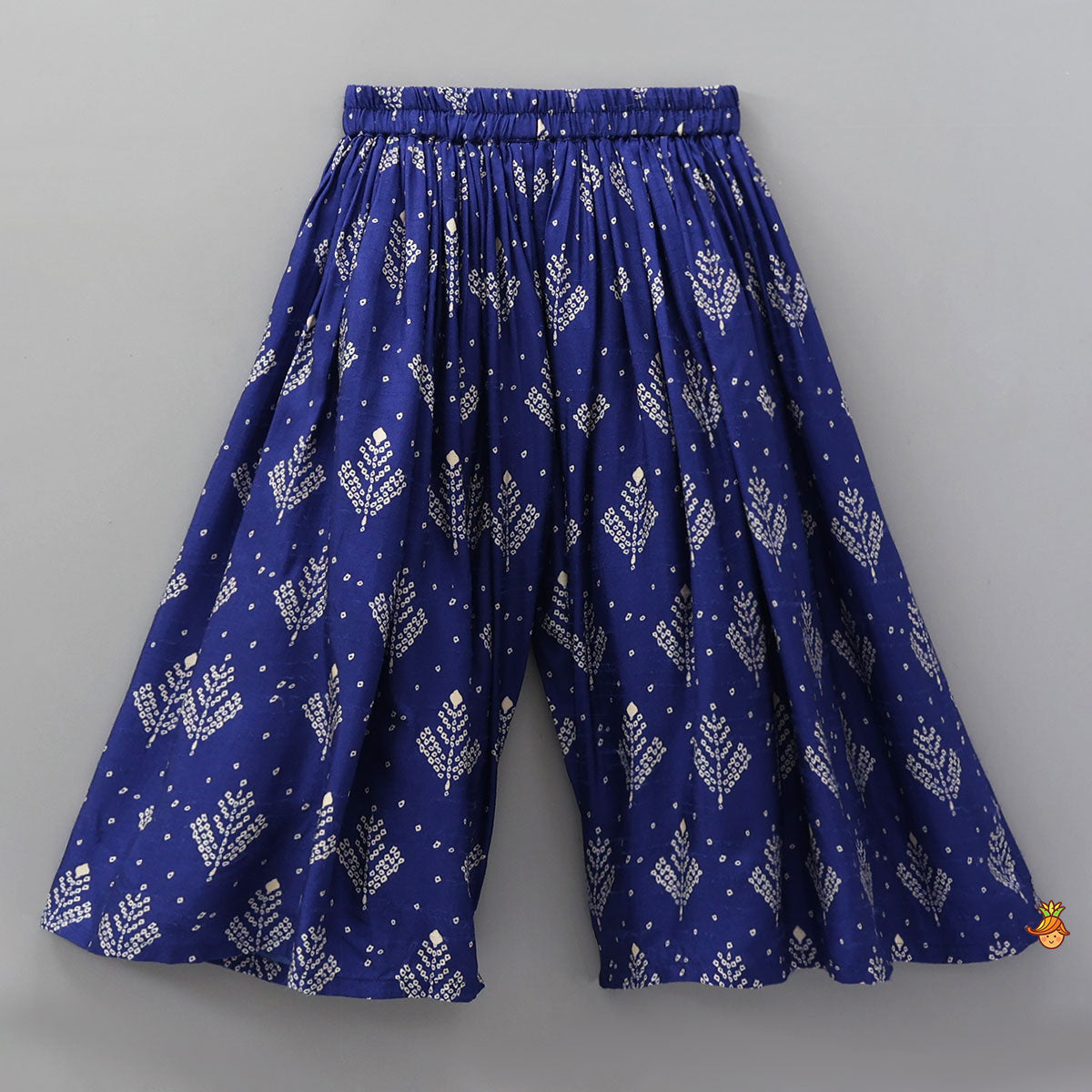 Blue Printed Embroidered Layered Top And Flared Palazzo