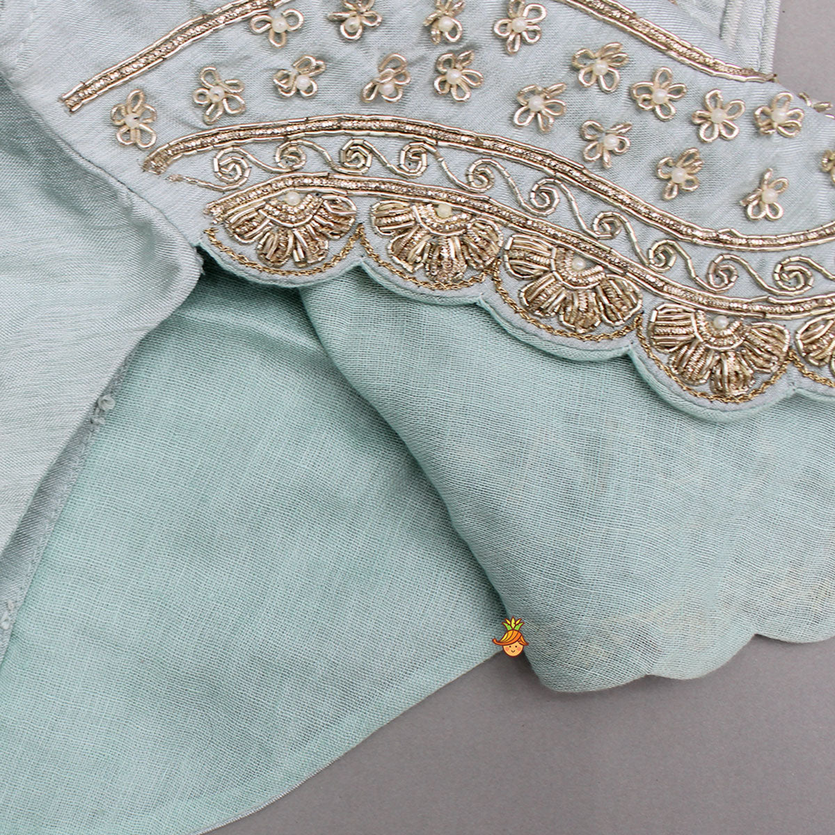 Embroidered Scalloped Detail Top And Flared Palazzo With Dupatta