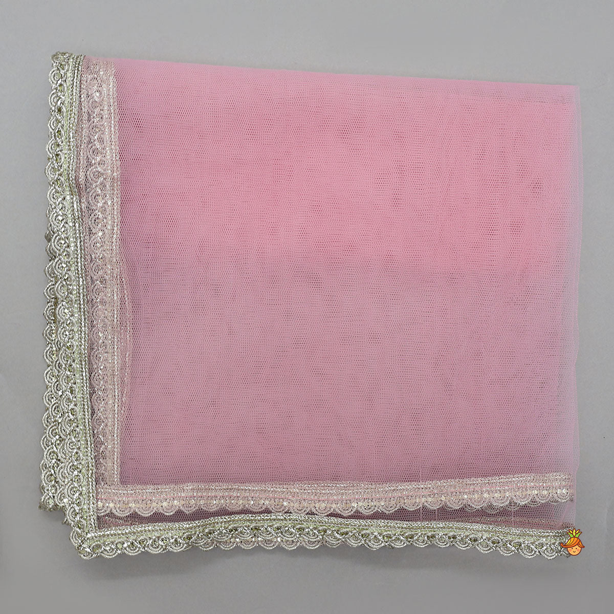 Pink One-Shoulder Pleated Drape Top With Floral Embroidered Lehenga And Net Dupatta