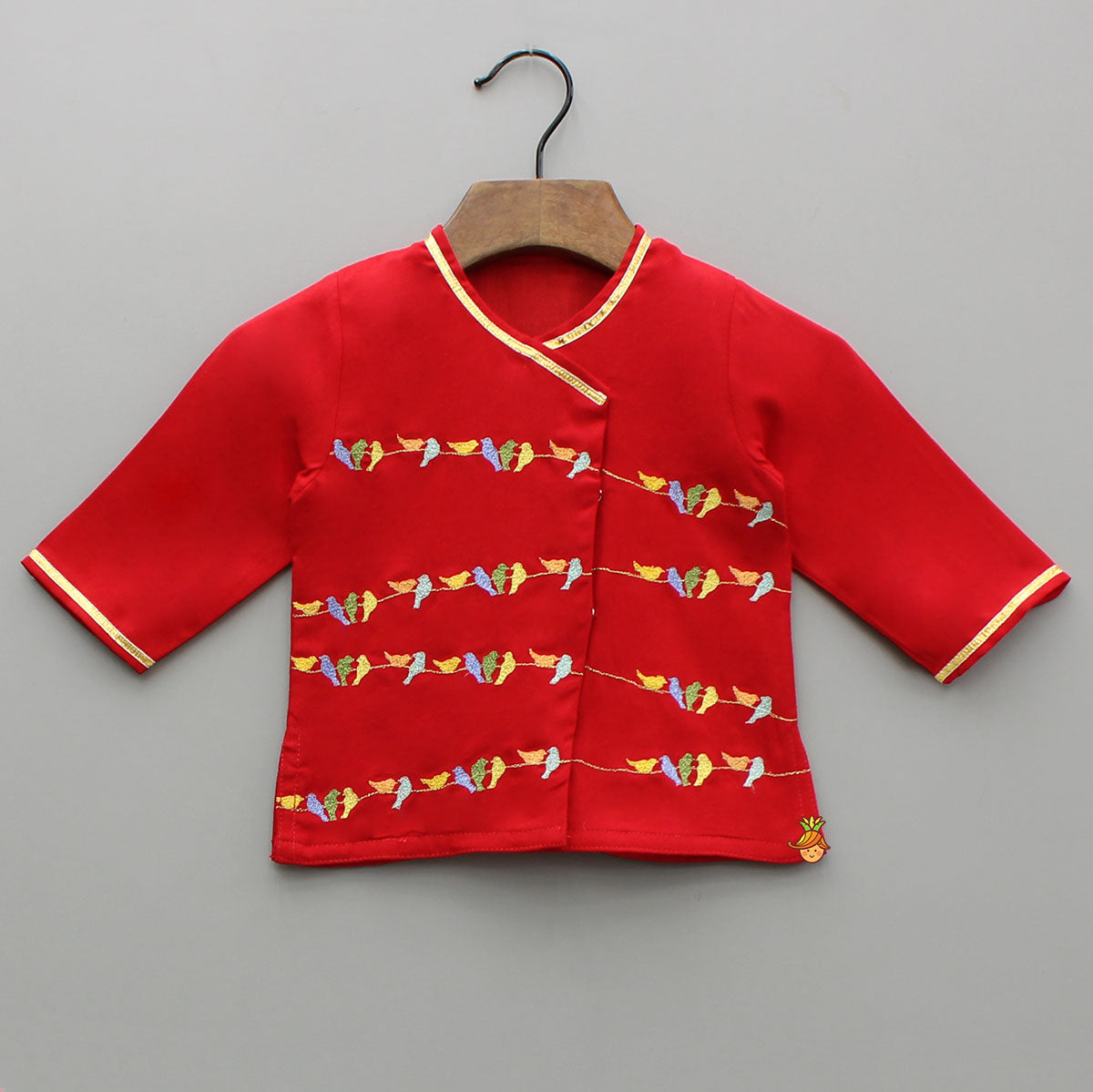 Multicolour Bird Embroidered Kurta And Dhoti With Matching Cap And Booties