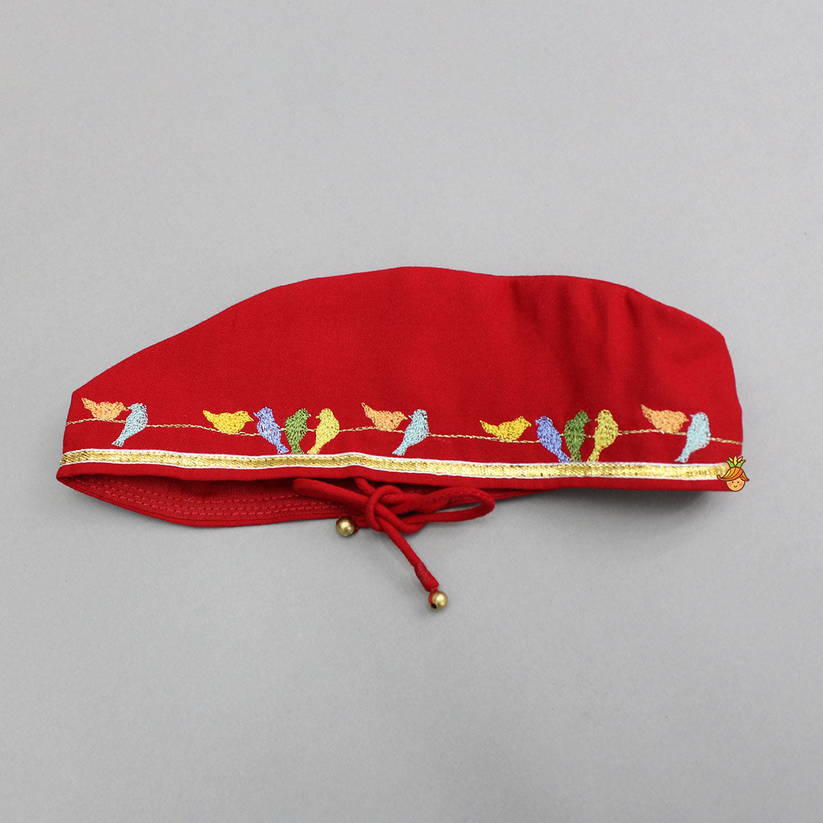 Multicolour Bird Embroidered Kurta And Dhoti With Matching Cap And Booties