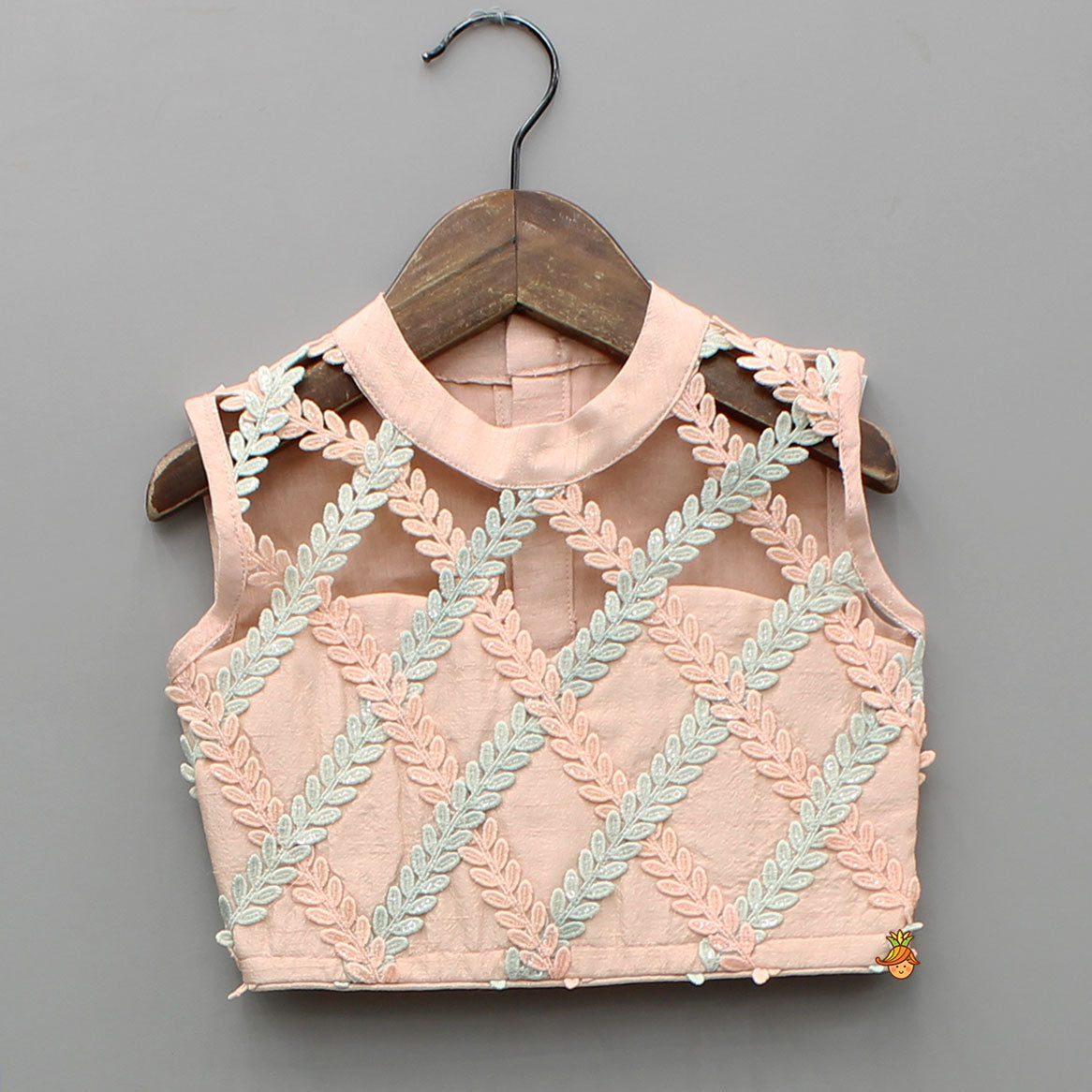 Peach Sequin Embroidered Lace Detailed Top And Umbrella Style Flared Palazzo
