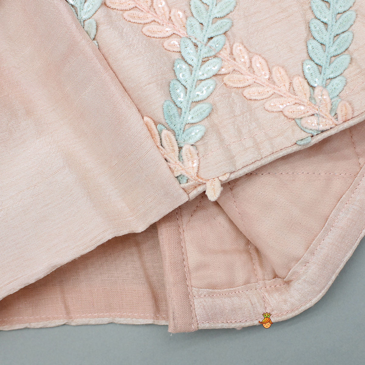 Peach Sequin Embroidered Lace Detailed Top And Umbrella Style Flared Palazzo