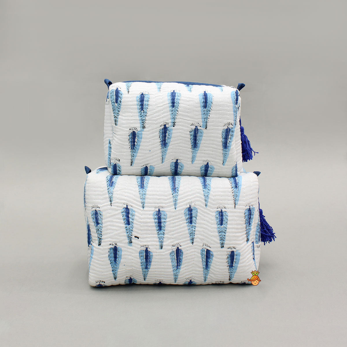 Fringe-Detailed Blue Pouch Bags - Set Of 2