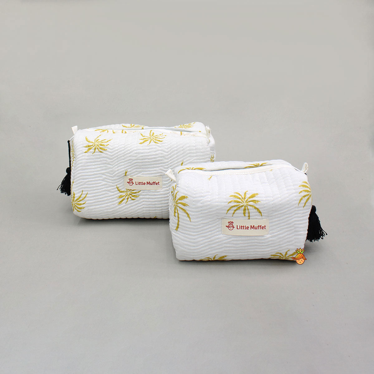 Tree Printed White Pouch Bags - Set Of 2