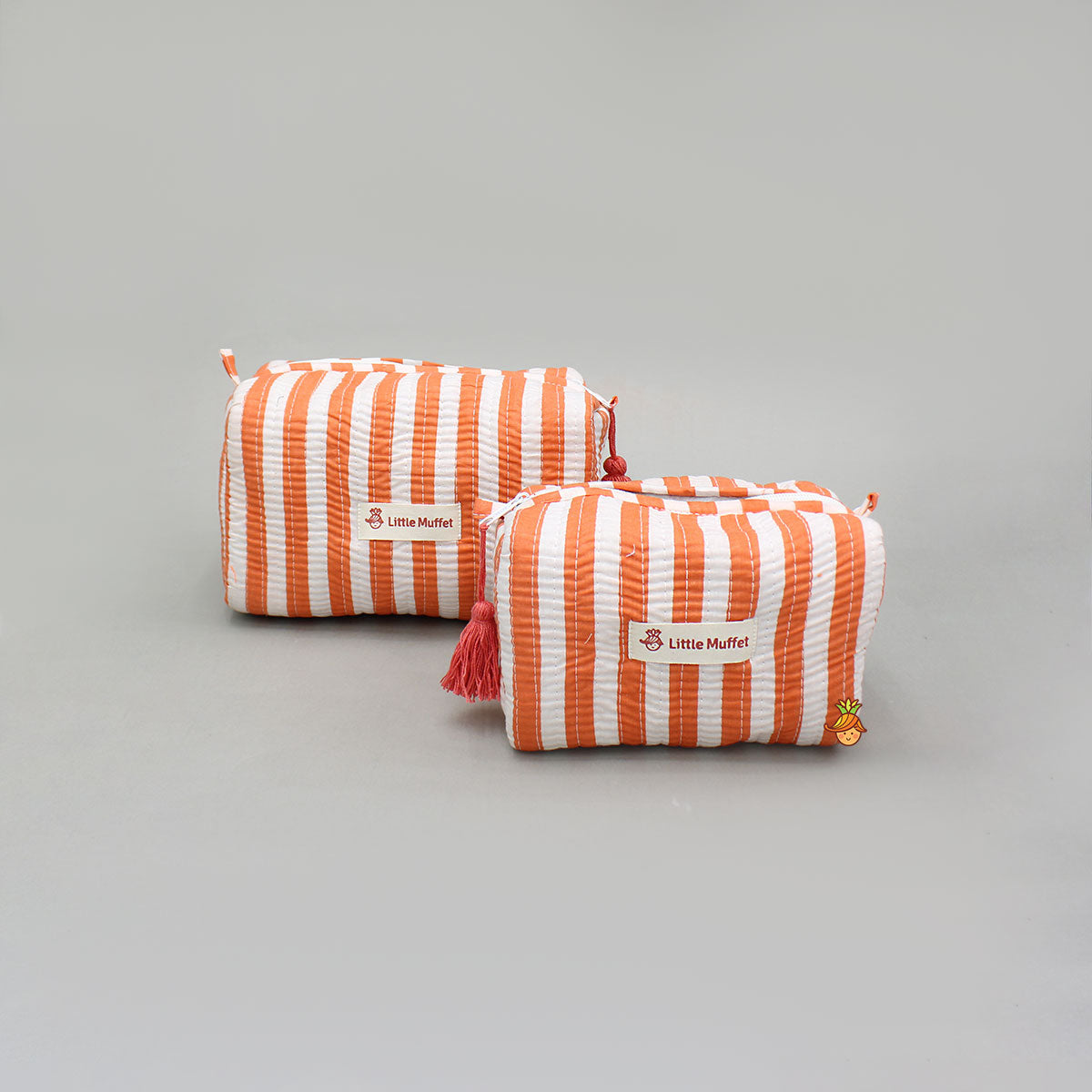 Striped Printed Pouch Bags - Set Of 2