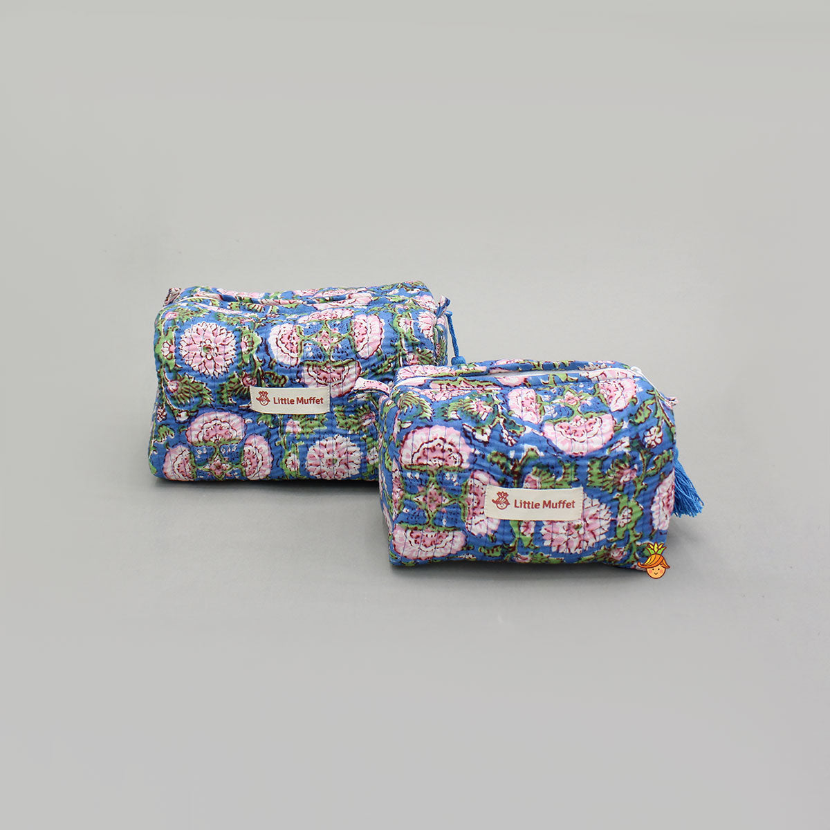 Floral Block-Printed Pouch Bags - Set Of 2