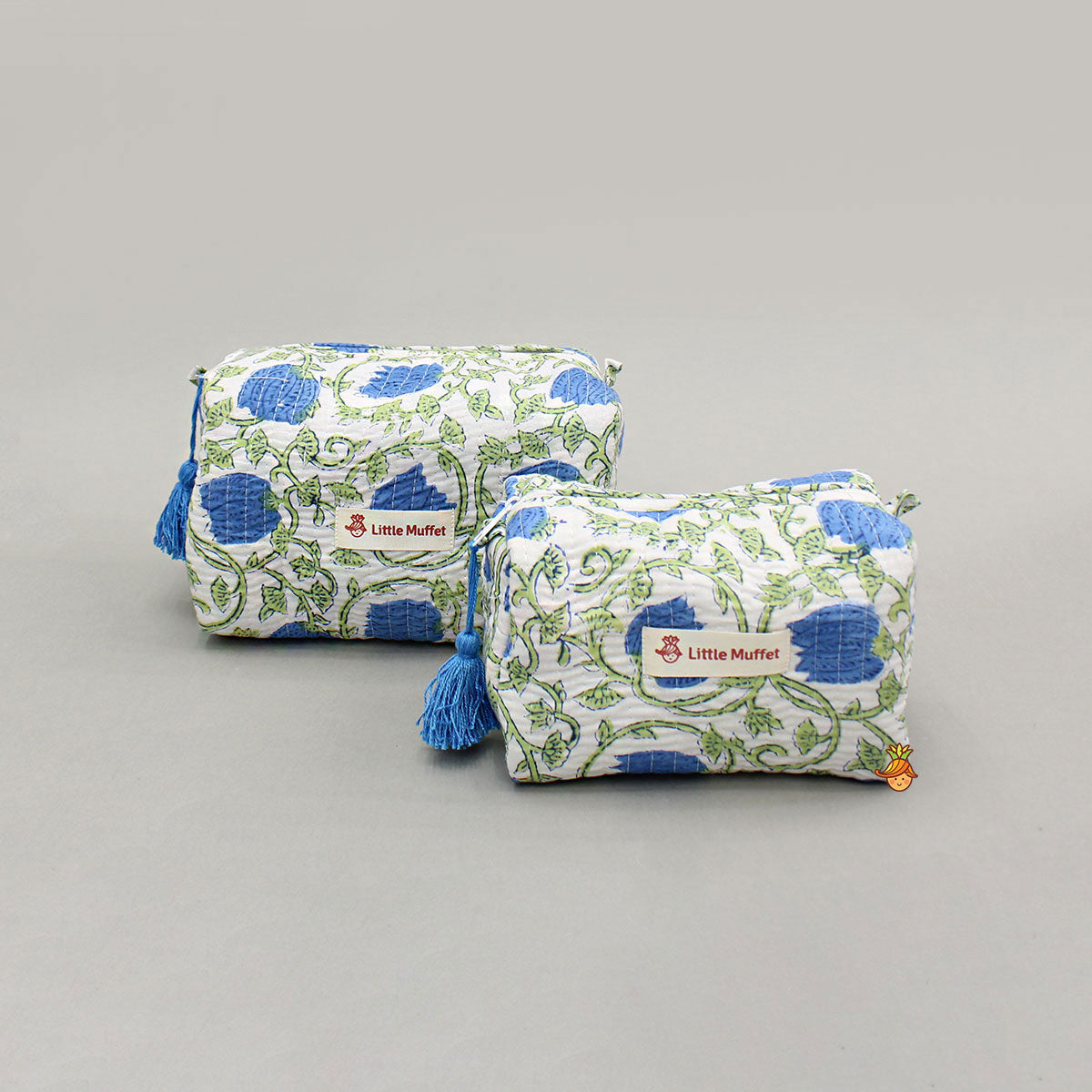 Block-Printed Blue Pouch Bags ? Set Of 2