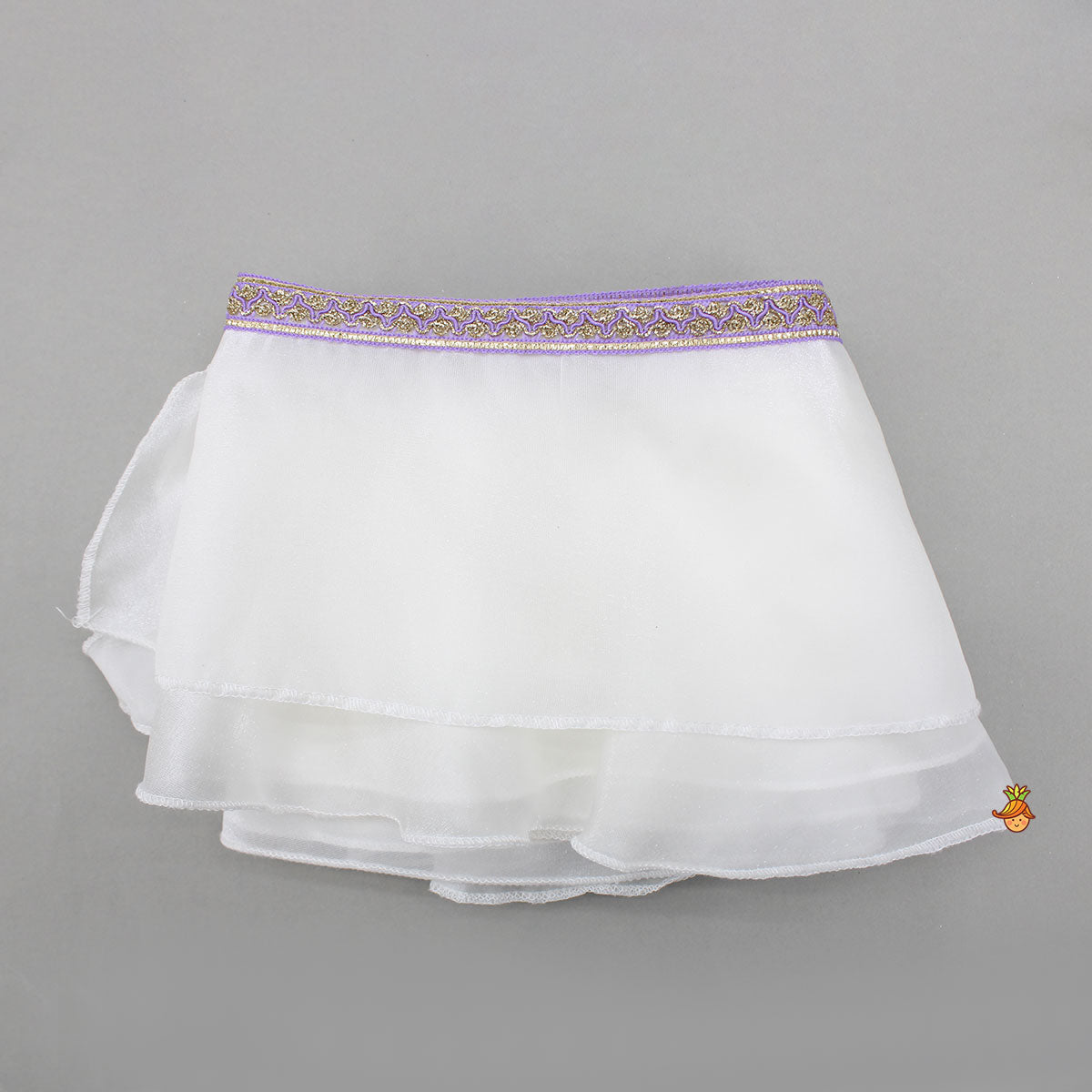 Purple Printed Lace Detailed Top And Flap Lehenga With Ruffled Layered Dupatta