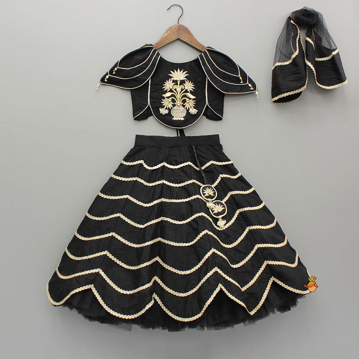 Black Embroidered Top And Lehenga With Dupatta