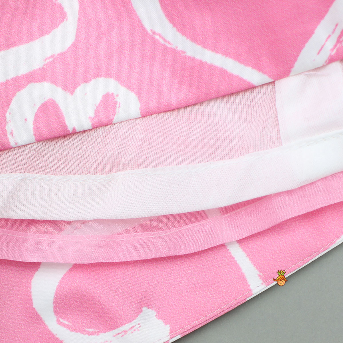 Pink Printed Smocked Top And High Low Skirt With Hairband
